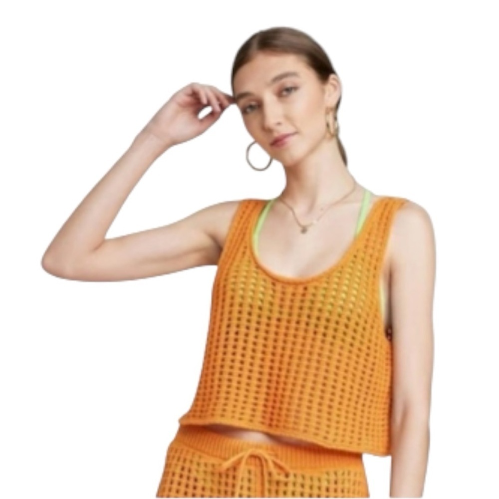 WILD FABLE crochet Orange Women's Crop Top Size L